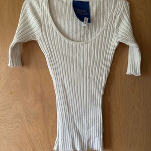 Simon Miller White Ribbed Short Sleeve Scoop Neck Top